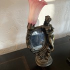 Vintage 1995 Art Nouveau Lamp   Mirror W tiffany Style Lily Shade Euc 