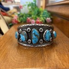 Antique Native American Turquoise Bracelet Sterling Silver Navajo Old Pawn