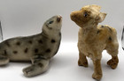 Rare Vintage German Steiff Mohair Lama And Seal No Tags Lot Of 2