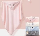 Baby Bathrobe Infant Bath Towel Boy Girl Blanket Swaddle With Hood Cartoon White