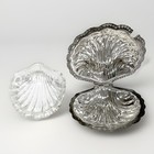 Vtg Leonard Silver Plate Clam Shell Butter caviar Dish W glass Insert Hinged