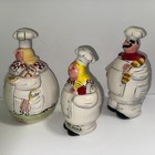 Vintage Fat Chef Baker Ceramic Cookie Jar Canister Set Of 3 Home Decor