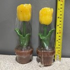 2 Vtg Fun Wicks Candle Co Potted Tulip Flowers 7    Yellow Spring Nos Sealed