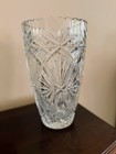 Vintage Heavy Clear Cut Crystal Vases - Pinwheel   Diamond Pattern