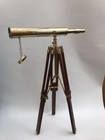 18 Inch Telescope On Wooden Tripod Stand Nautical Marine Spyglass Brass Desktop