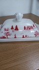 Grace Teaware Covered Butter Dish Christmas Winter Scene Red White Gold Toile