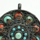 Vintage Tibetan Silver Mandala Pendant Turquoise Coral Nepal 925 Sterling Amulet