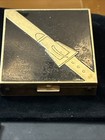 1930   s Art Deco Black Enamel And  Gold Tone Brass Women   s Powder Compact Vintage