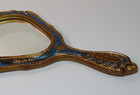 Vintage Italian Florentine Vanity Hand Mirror Gold Gilt   Blue Wood 11 25 