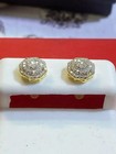 1ct Round Cut Real Moissanite Men s Cluster Stud Earrings 14k Yellow Gold Plated