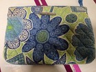 Vera Bradley Makeup Bag Blue Green White Floral Quilted Fabric Zipper