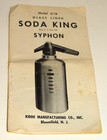 Soda King Syphon Model No  1b Instruction Brochure Giroux Advertising Paper 1958
