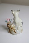 Vintage Cat Figurine Siamese White Black Miniature Ceramic Porcelain Mini Kitty