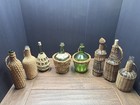 Vintage Wicker Wrapped Glass Bottle Lot Chianti Demijohn Boho Decanter Wine 8pc
