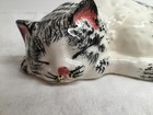 Vintage 1981 Enesco Sleeping Kitty Cat white With Black -pink Nose And On  Ears