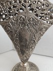 Silverplate Pierced Ornate Flat Fan Vase Lacquered Made In India  vintage 