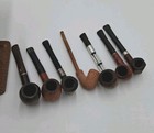 Vintage Tobacco Estate Pipes Lot Of 7 Briar With Wooden Pipe Stand Box Humidor