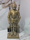 Vintage Cast Iron Medieval Knight Armor Statue Fireplace Tool Set Holder