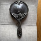 Vintage Antique Silver Plated Floral Rose Ornate Vanity Hand Mirror 9 5 