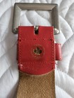 Vintage Red Leather Belt Silver Tone Buckle Made In Canada