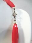 Vintage Red White Beaded Necklace Mid Century Long Plastic