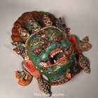 Old Tibet Bronze Gold Inlay Turquoise Mahakala Wrathful Deity Buddha Mask Statue
