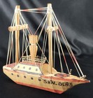 Vintage Wood Carved Toy Sailboat  sun-blas  Decoration Approx 7  Tall X 8  Long
