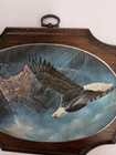 Vintage 1970s American Bald Eagle Wall Plaque Decor Beaded Glass On Wood