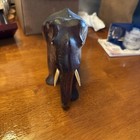 Vintage Lg  Hand Carved  Solid Wood Elephant Statue With  Tusks Made Well