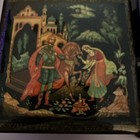 Vtg Ussr Black Lacquer Wooden Trinket Boxes Hand Painted Russia Signed Fairytale