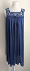 Vintage Lorraine Silky Blue Nylon Nightgown Sleeveless Summer Embroidery M Usa