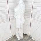 Lumiere Crochet Skirt Set Women Large White Lace Crop Top Midi Pencil Boho Resor