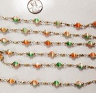 3 Feet Vintage Glass Green Orange White Givre Cats Eye Beaded Rosary Chain 4221