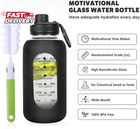 40oz Glass Water Bottle With Handle Lid Time Marker Motivational Sport Water Jug