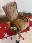 1950 s Vtg Wooden Rocking Chair Sewing Thread Spool Holder Pin Cushion As Is