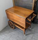 Vintage Colonial Wood Drop Leaf Rolling Bar Cart Tea Trolley Kitchen Table