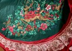 Vintage Handmade Christmas Tree Skirt With Reindeer And Lace Trim