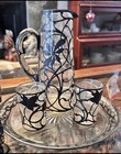 Art Noveau Art Deco Solid Sterling Overlay 4 Piece Jug  Platter And  Glass Set 