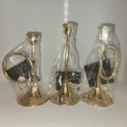 Vtg Set Of 3 Silvestri Brass Candlestick Holders Christmas Horns Graduated Nos