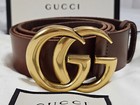 Authentic Brown Leather Gucci Belt 1 5  Width Gold Gg 32 34 95cm Unisex