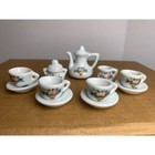 Vintage Cottage Floral Porcelain Miniature Tea Set 13pc  White Ceramic Dollhouse