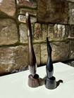 Pair Vintage Mid Century Modern Solid Rosewood Carved Egret Bird Sculptures Mcm