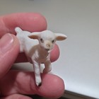 2 White Baby Goat Kid Figurines Miniature Glossy Ceramic Porcelain Set
