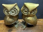 Mcm Figural Brass Owl Couple  4-1 2    Tall - Bookends Decoration