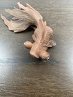 Vintage Antique Japanese Art Hand Made Rose Wood Koi Fish Sculpture Glass Eyes