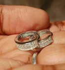 Men s 2ct Round Lab Created Diamond Huggie Hoop Earrings 14k White Gold Plated
