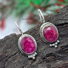 Red Ruby Gemstone Earrings Solid 925 Sterling Silver Handmade Pretty Earring Rk 