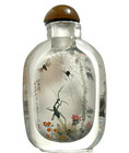 Vintage Inside Painted Chinese Snuff Bottle Pond Scene W Topper Beautiful 