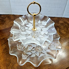 Vintage 2 Tier 10  Tall Cake Stand W gold Handle 12    9  Clear   Frosted Glass 