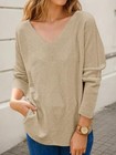  Womens Fall Sweaters V Neck Long Sleeve Casual Loose Lightweight Small Apricot